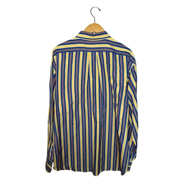 Maus & Hoffman Striped Long Sleeve Button Down Shirt Men’s XL Blue Yellow Italy - Picture 4 of 5
